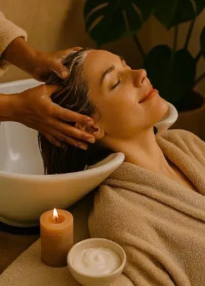 Entspannende Haarwäsche und Kopfmassage